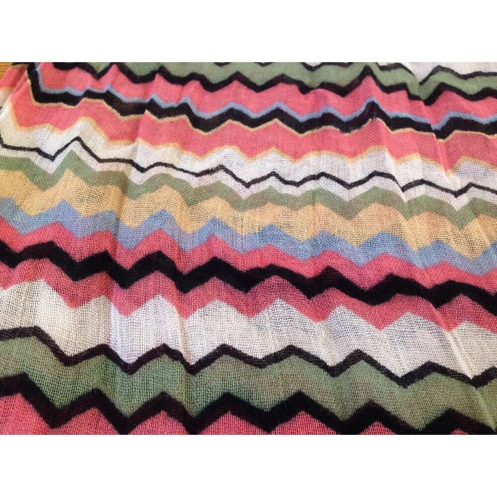 Colorful Chevron Herringbone Pink White Green Woven Linen Fringe Boho Scarf 65"
